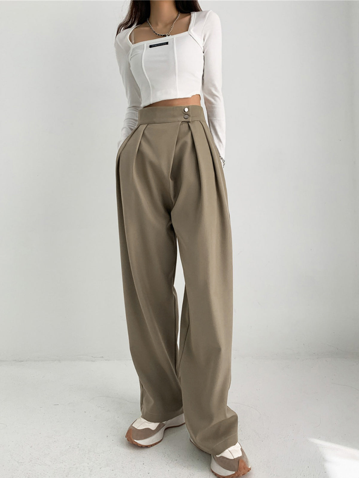 Thecomense - High Waisted Pleat Front Trousers