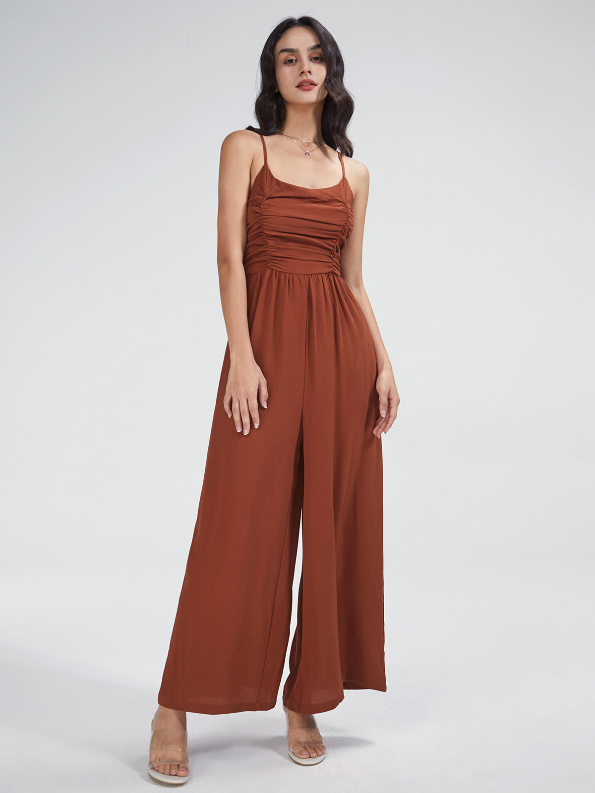 Thecomense - Square Neck Bandage Bodice Wide Leg Jumpsuit