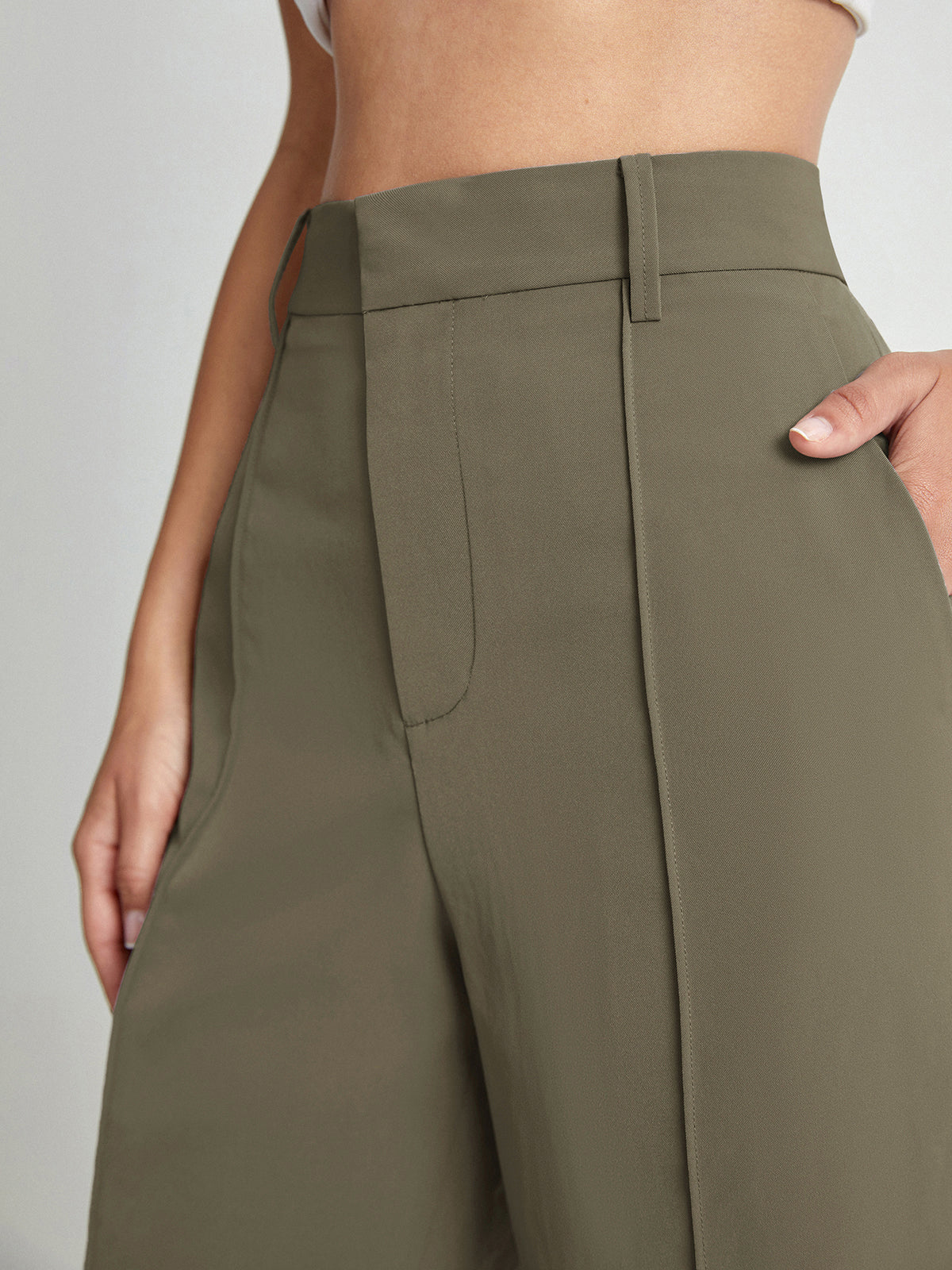 Thecomense - High Waisted Knee Length Trouser Shorts