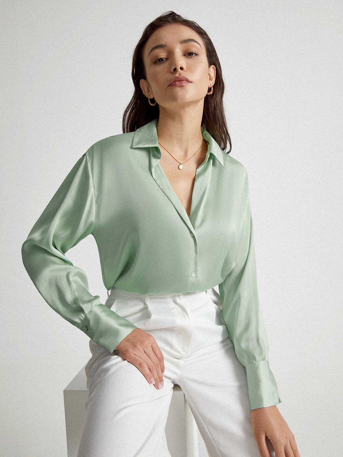 Thecomense - Satin Relaxed Fit Button Up Shirt