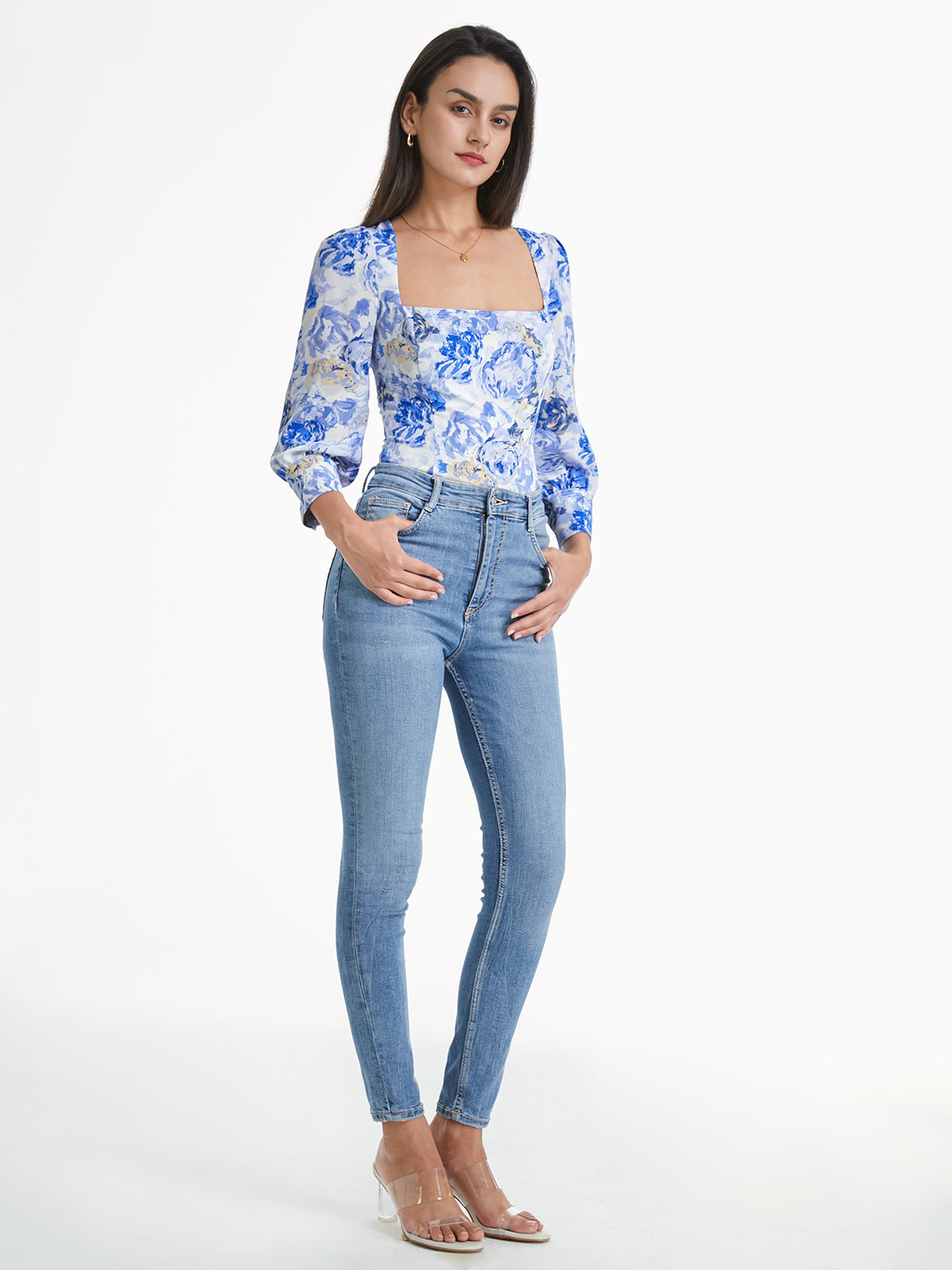 Thecomense - Sweat Neck Long Sleeve Cloud Rose Top