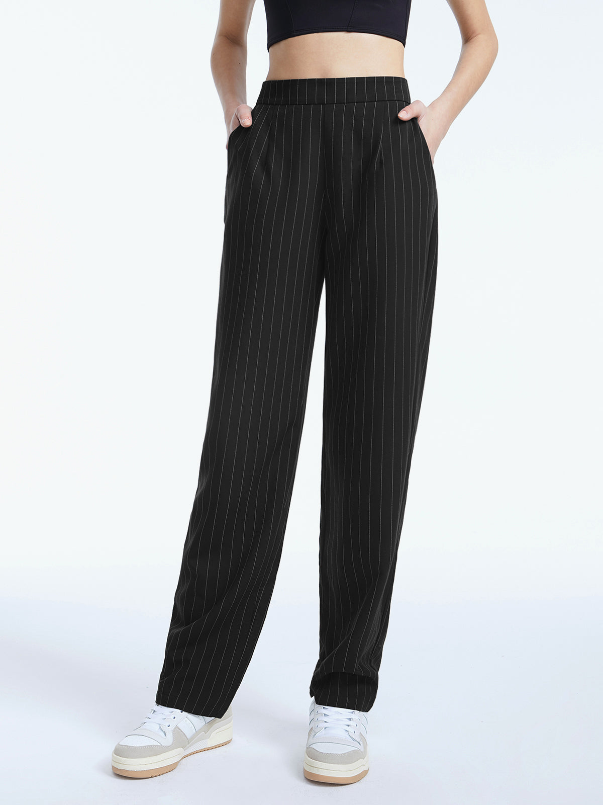 Thecomense - High Waisted Regular Fit Pinstripe Pants