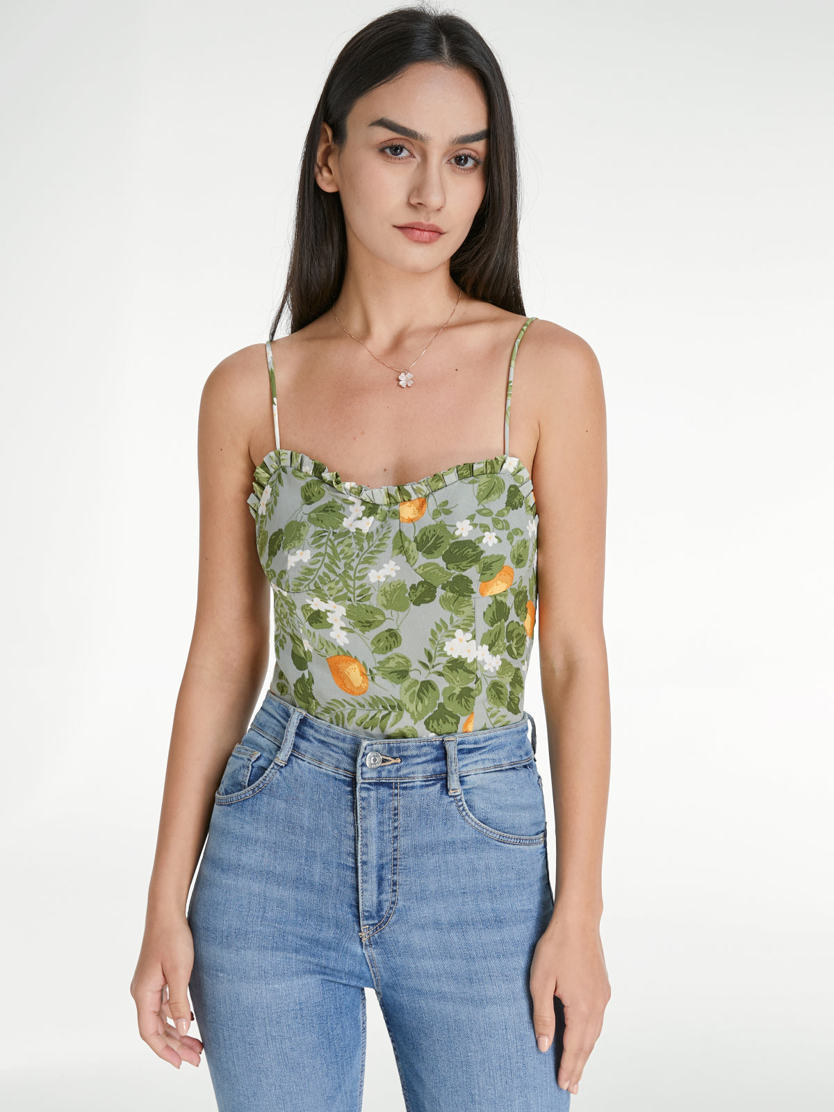Thecomense - Sweetheart Ruffle Hem Valencia Orange Camisole Tank Top