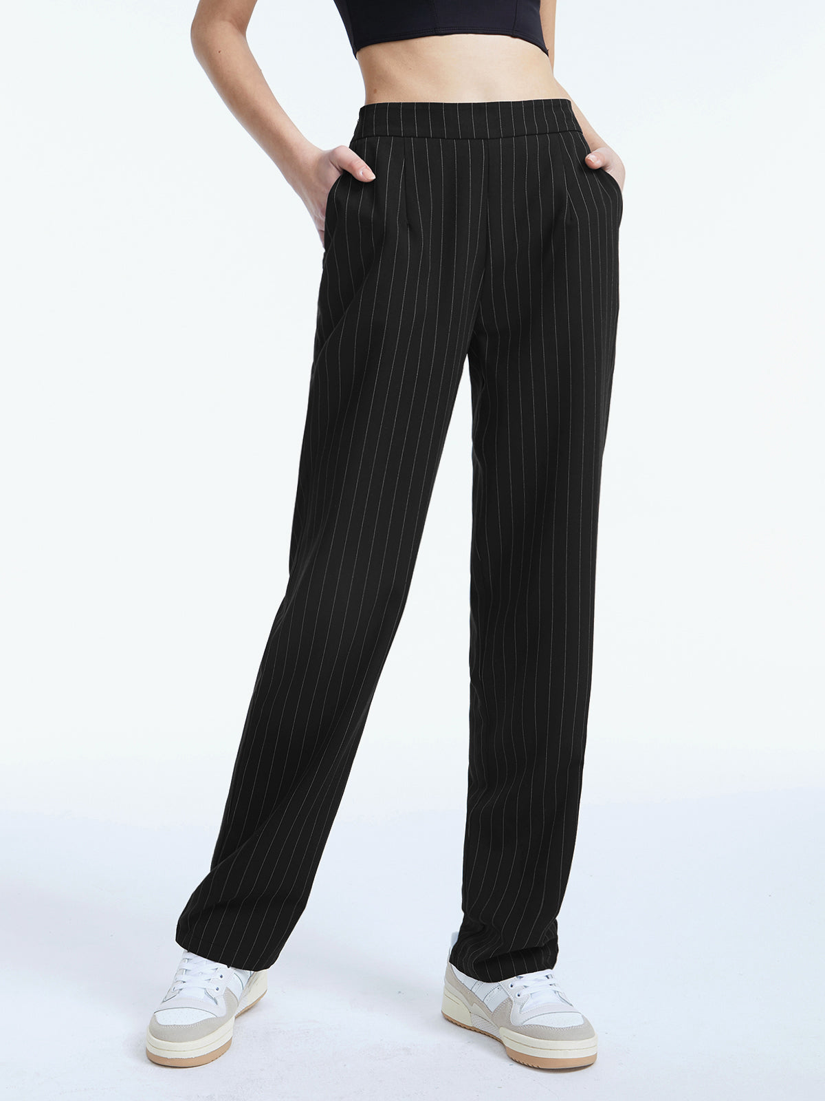 Thecomense - High Waisted Regular Fit Pinstripe Pants