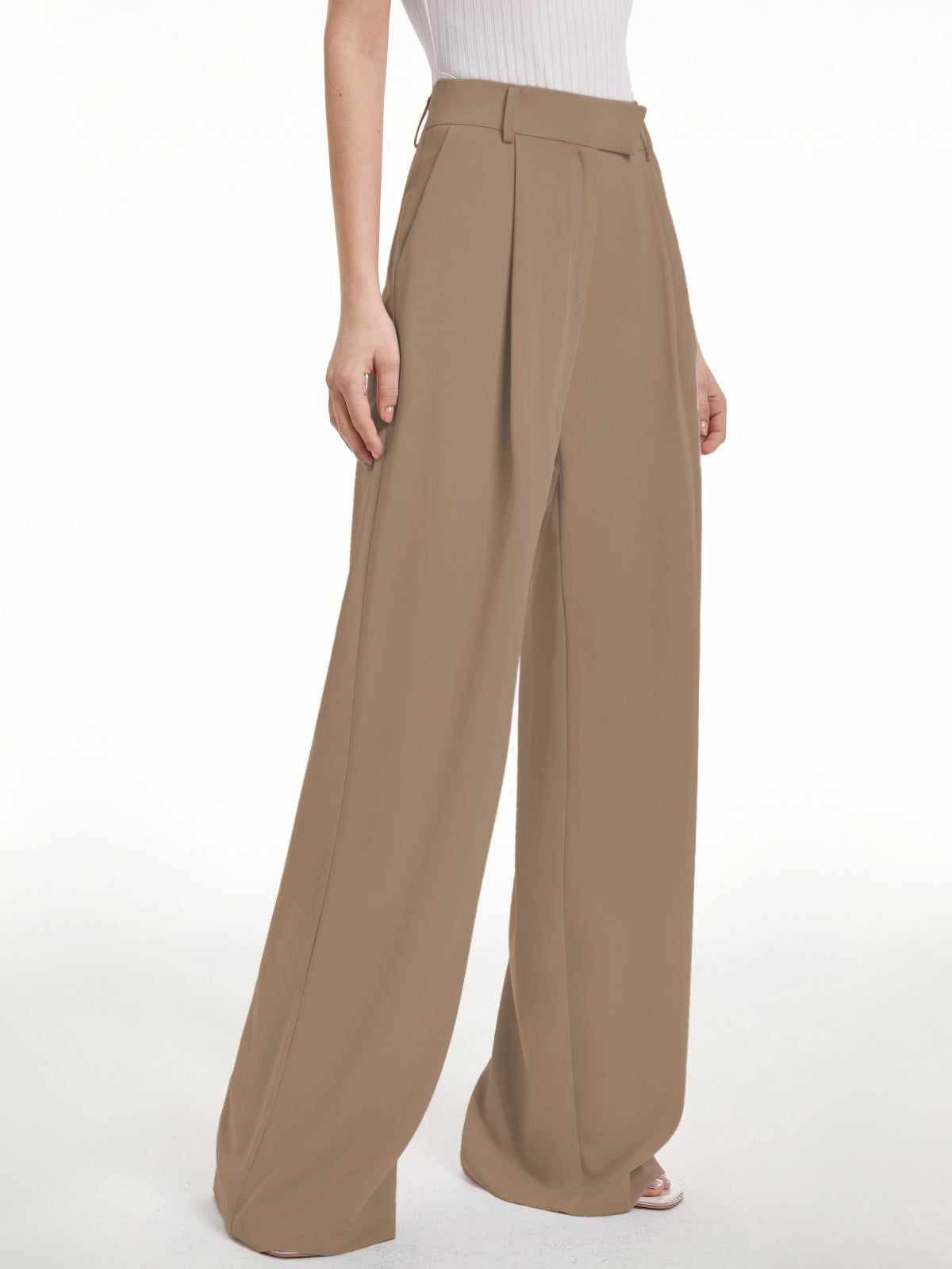 Thecomense - High Waisted Wide Leg Regular Fit Trousers