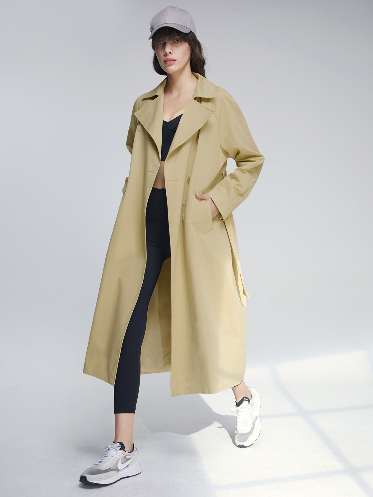 Thecomense - Long Double Breasted Lapel Lightweight Trench Coat