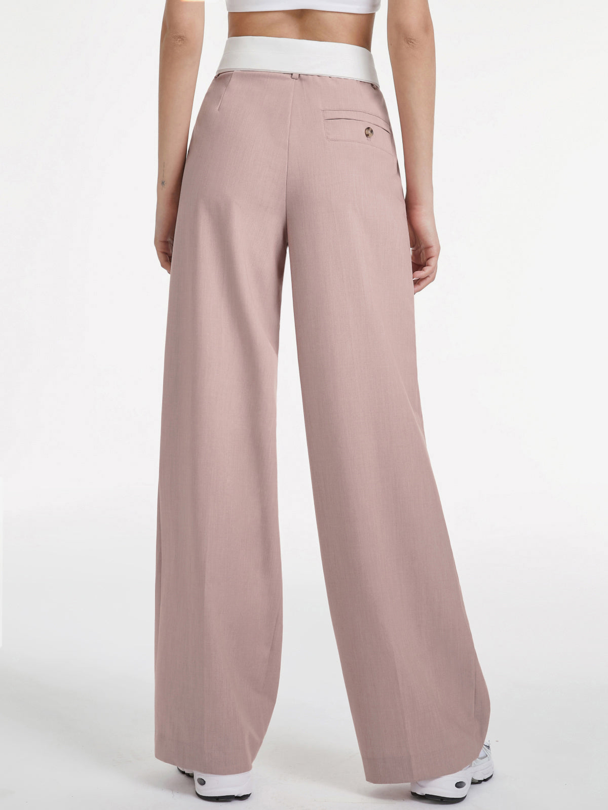 Thecomense - High Waisted Wide Leg Trousers with Contrast Flap Waist Band