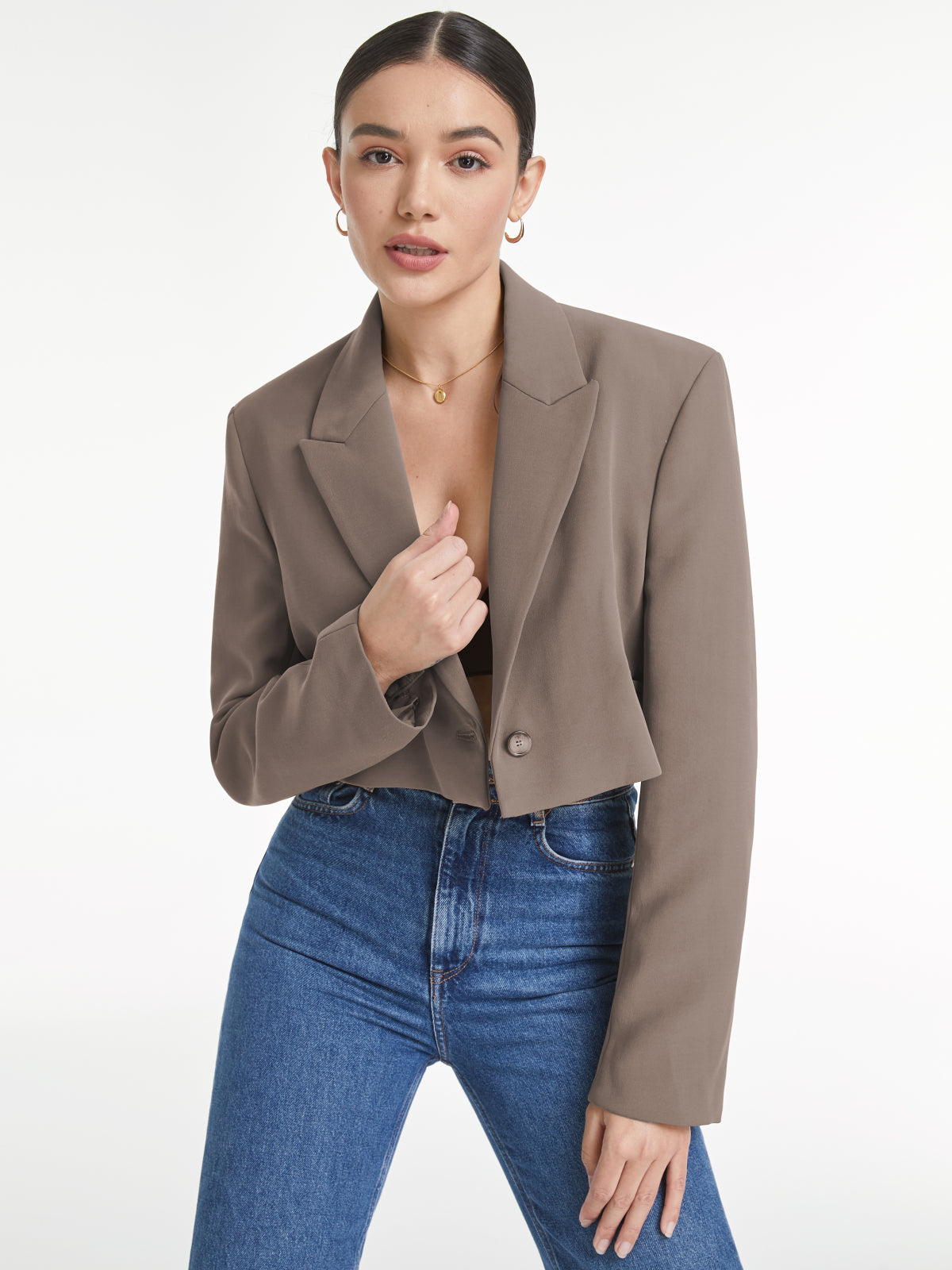 Thecomense - Cropped Single Button Blazer