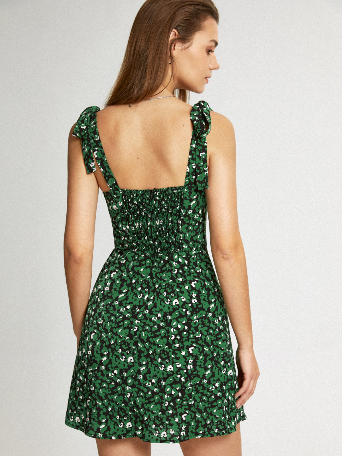 Thecomense - Sweetheart Tie Strap Garden Floral Mini Dress