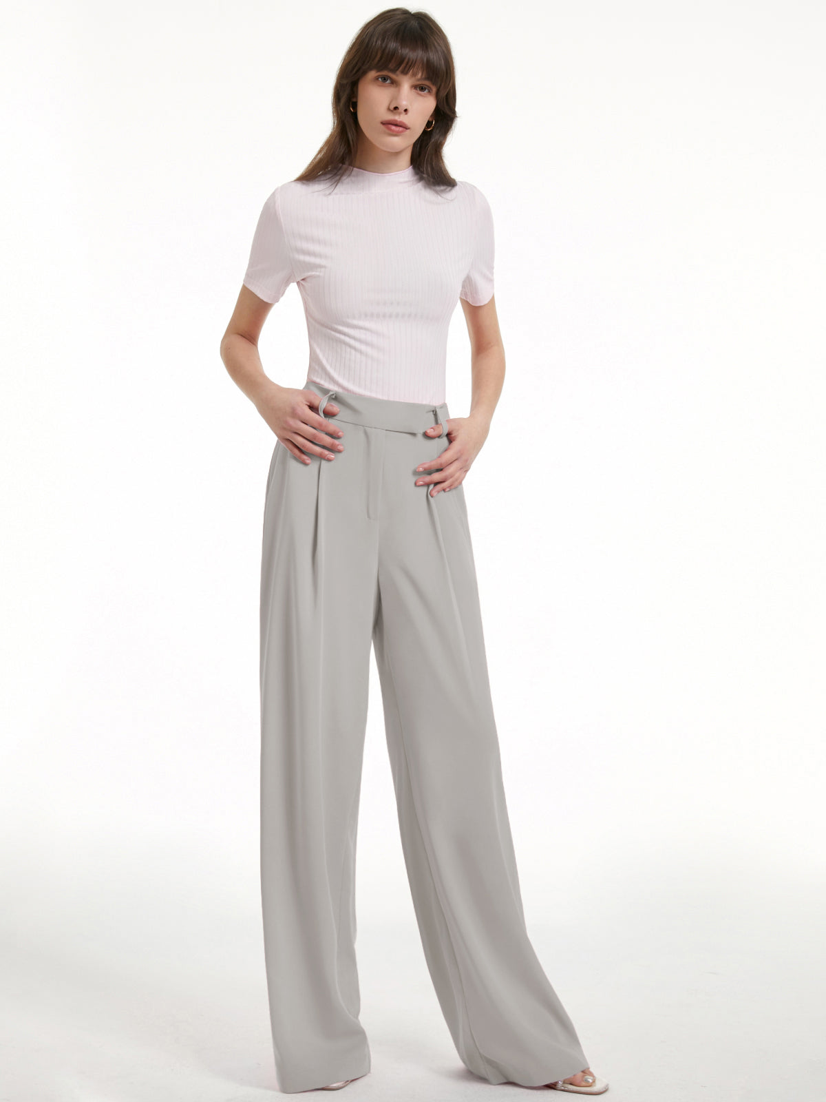 Thecomense - High Waisted Wide Leg Regular Fit Trousers