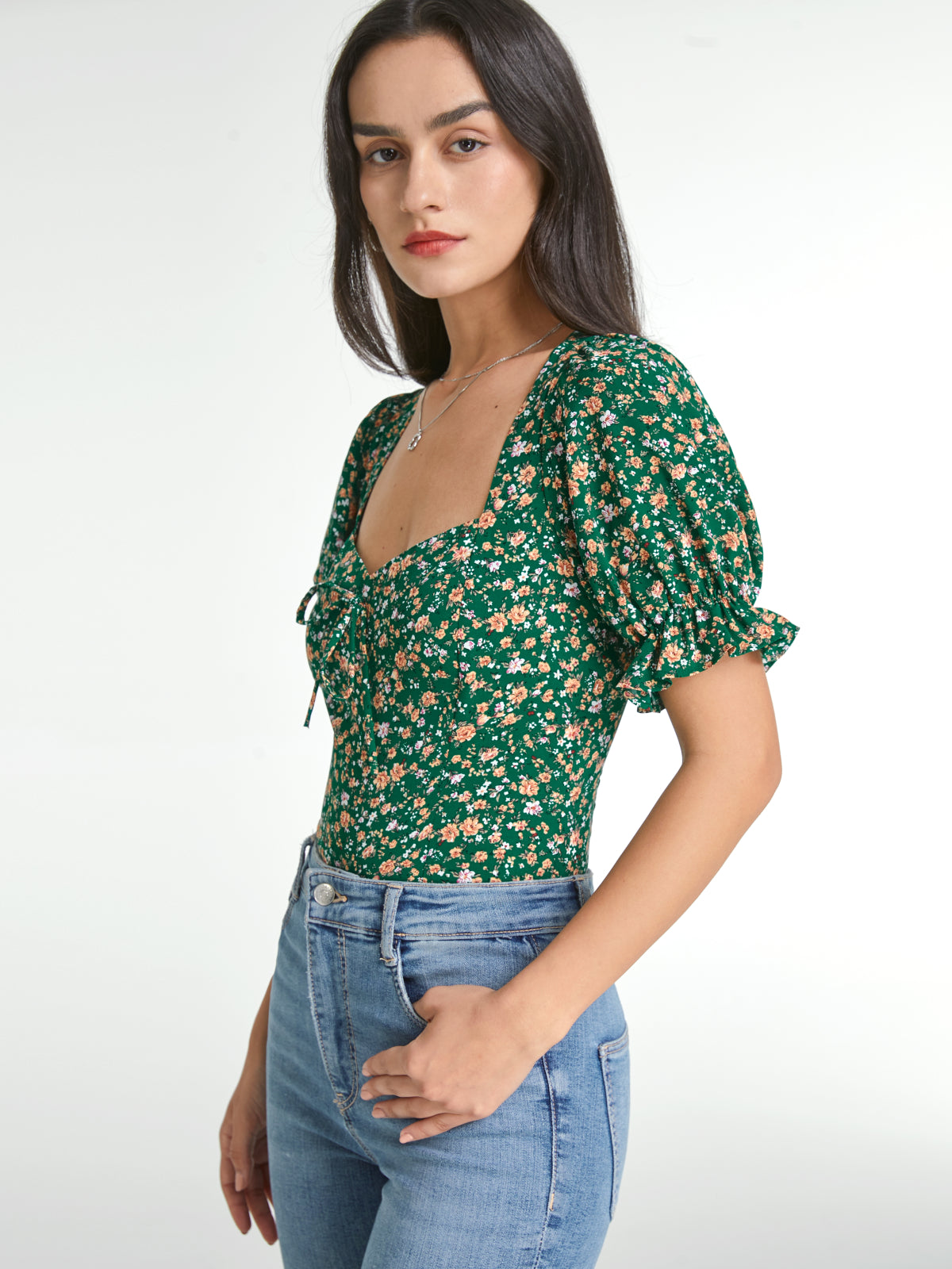 Thecomense - Sweetheart Short Ruffle Sleeve Garden Floral Top