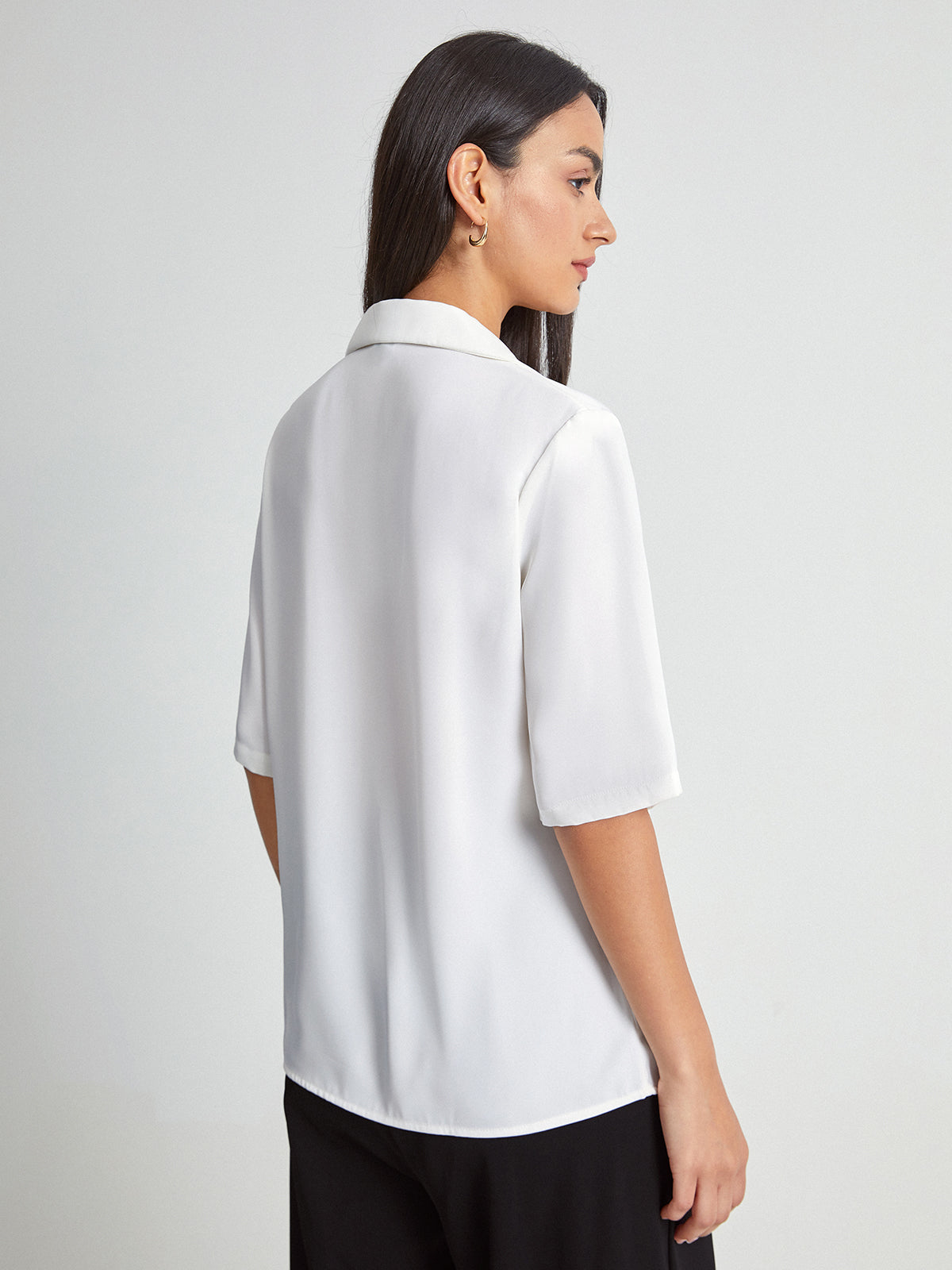 Thecomense - Quarter Sleeve Deep V Notch Lapel Blazer Shirt