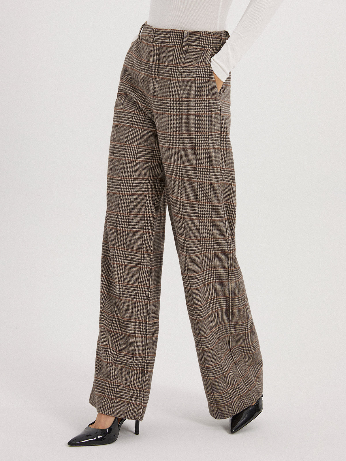 Thecomense - Glen Plaid Wide Leg Pants