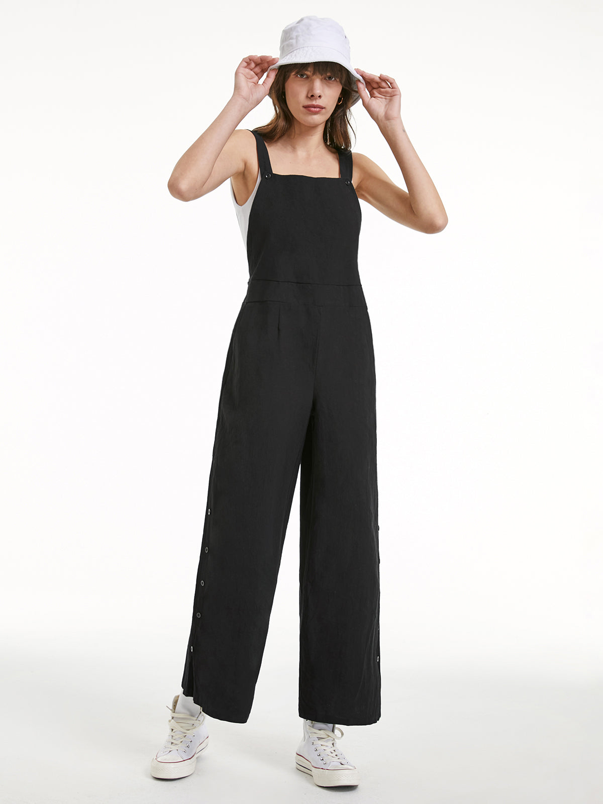 Thecomense - Backless Square Neck Wide Leg Overalls