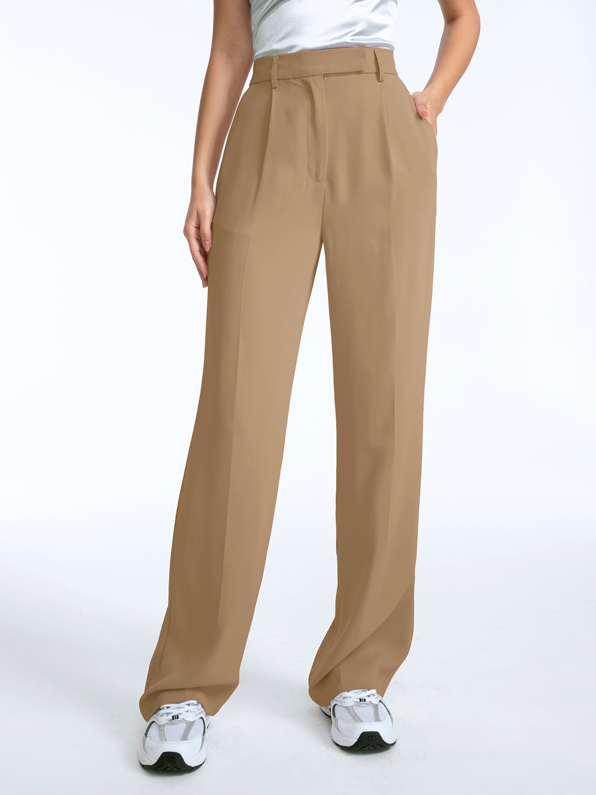 Thecomense - High Waisted Straight Leg Pleat Front Trousers