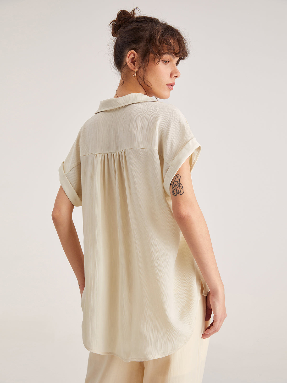 Thecomense - Drop Shoulder Pleat Button Up Shirt