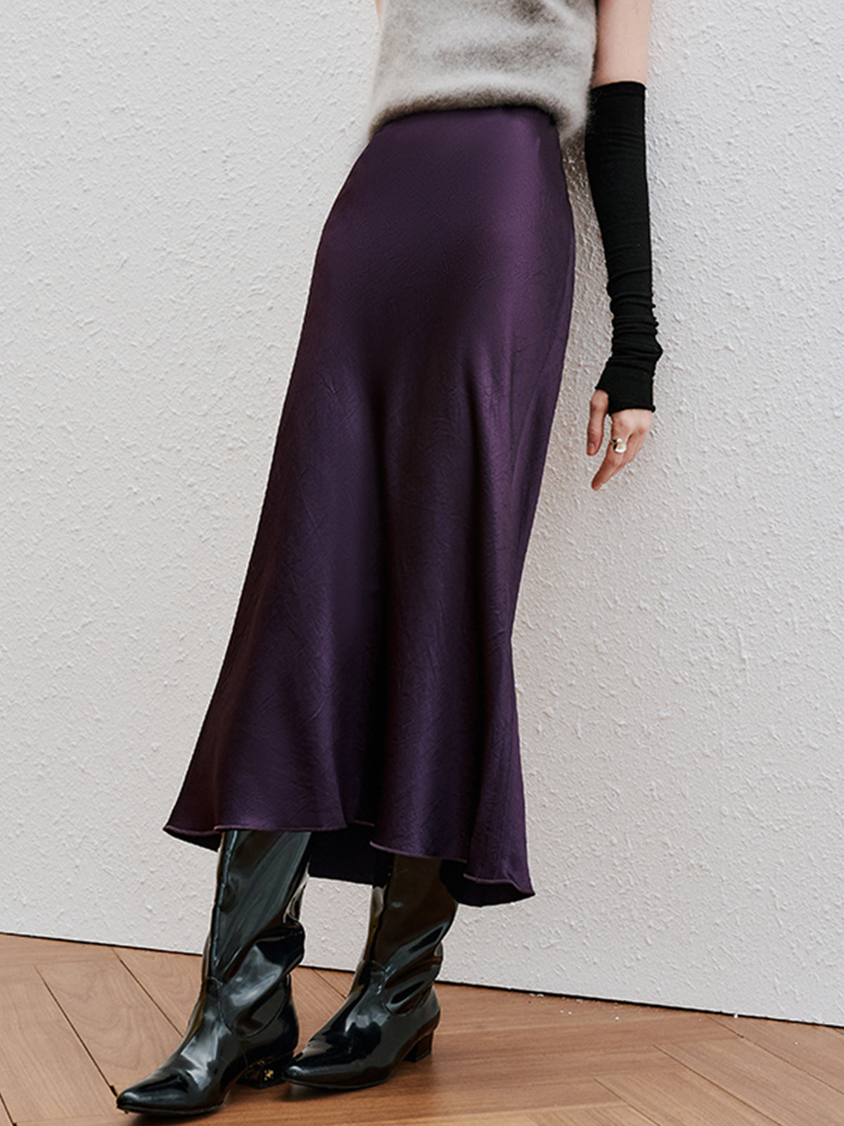 Thecomense - Mauve Satin Flowy Long Skirt