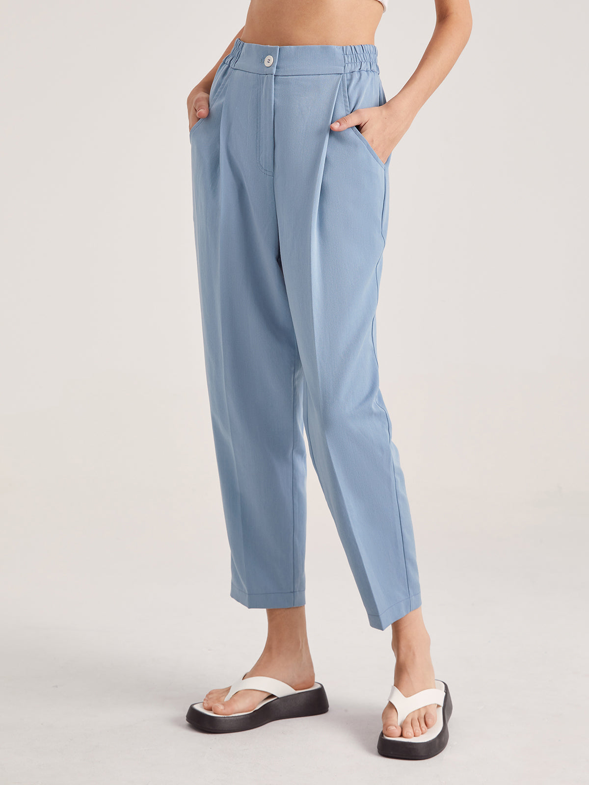 Thecomense - Everyday High Waisted Cropped Tapered Trousers