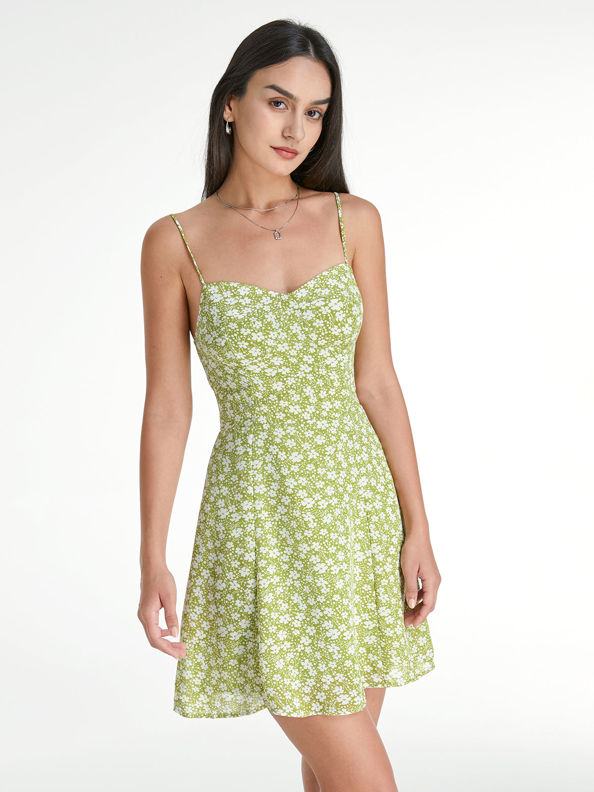 Thecomense - Sweetheart Light Garden Floral Mini Strap Dress