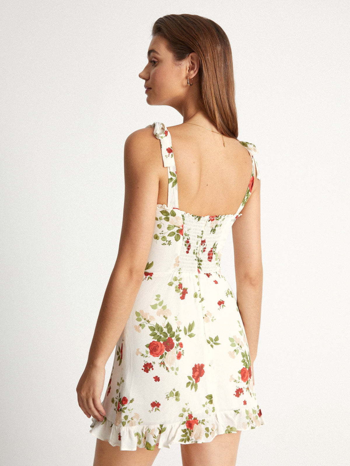 Thecomense - Sweetheart Rose Tie Strap Ruffle Hem Mini Dress