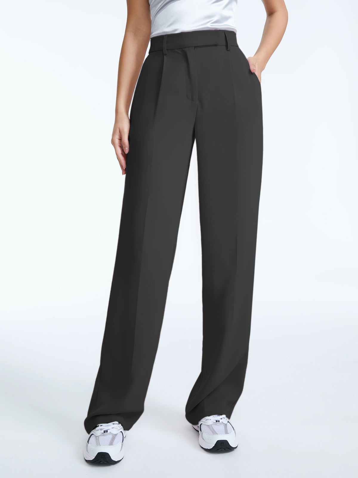 Thecomense - High Waisted Straight Leg Pleat Front Trousers