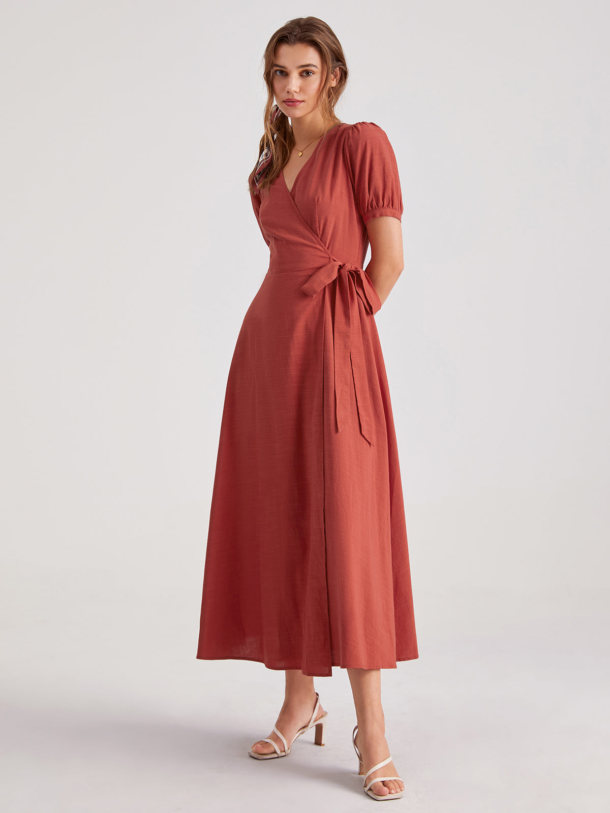 Thecomense - V-Neck Wrap Side Tie Maxi Dress
