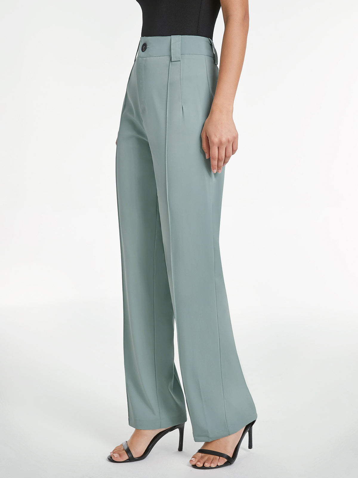 Thecomense - High Waisted Seam Detail Straight Leg Trousers