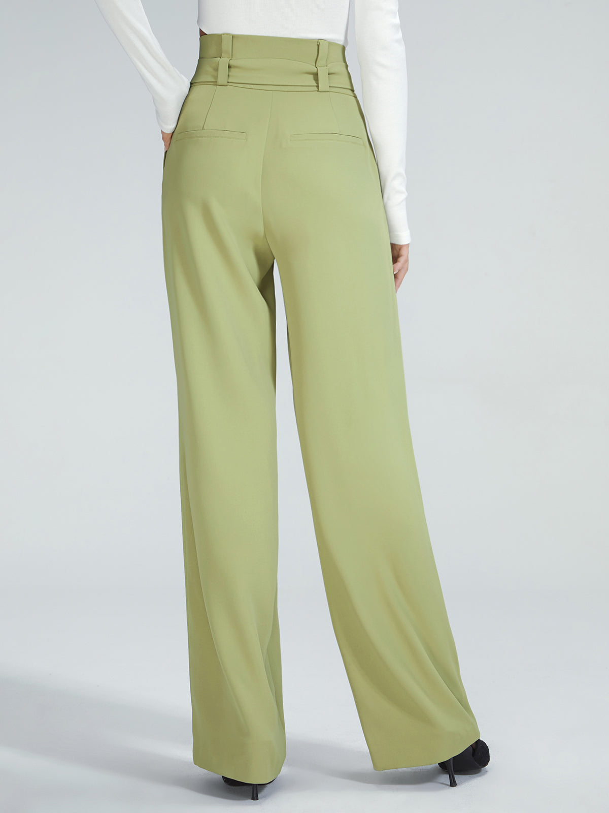 Thecomense - High Waisted Belted Pleat Front Trousers