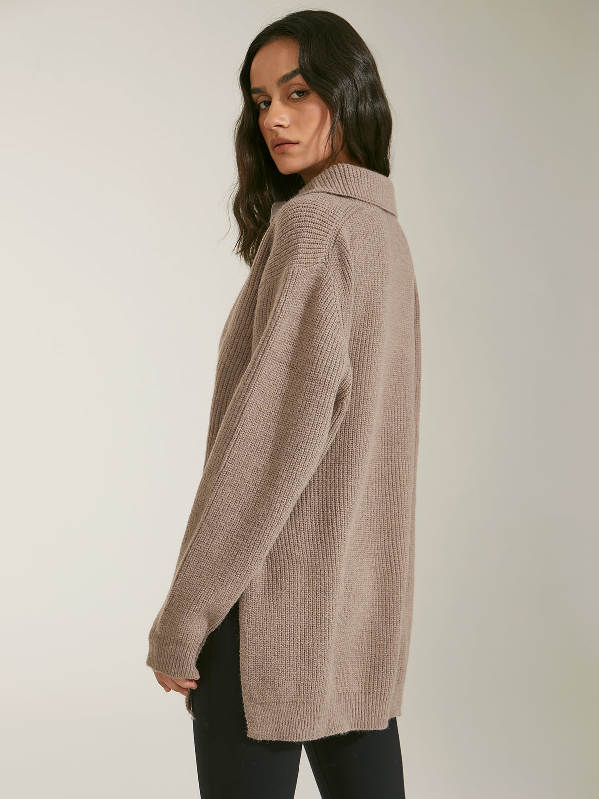 Thecomense - Oversized Quarter Zip Ribbed Sweater