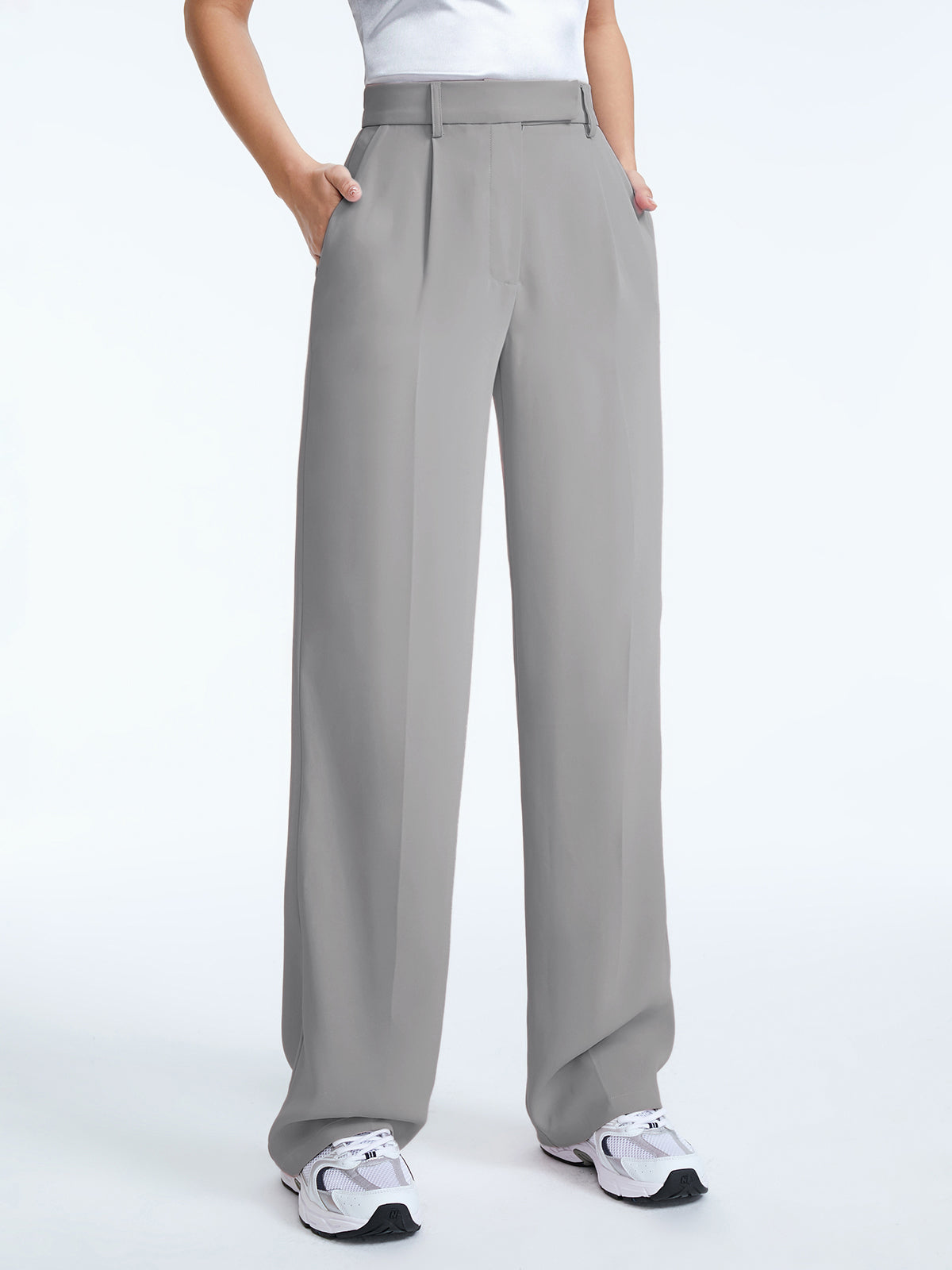 Thecomense - High Waisted Straight Leg Pleat Front Trousers