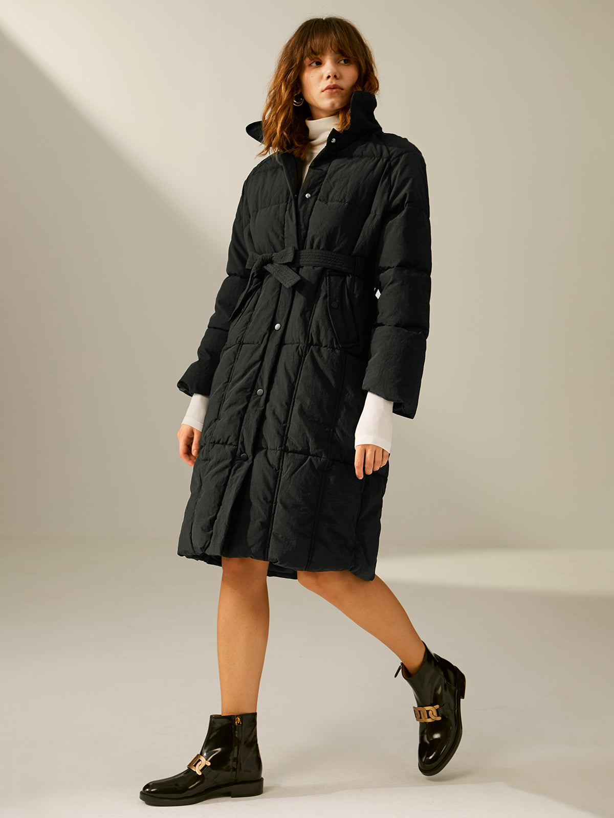 Thecomense - Collared Button Front Long Puffer Jacket