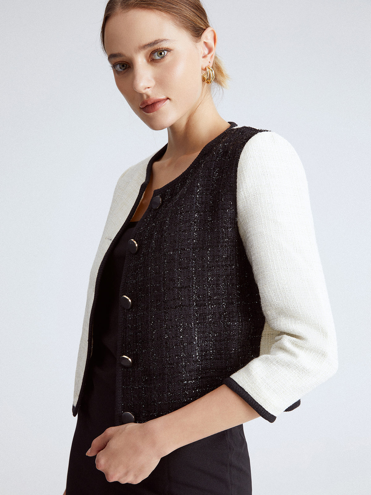 Thecomense - Dual Tone Cropped Jacket with Contrast Banding