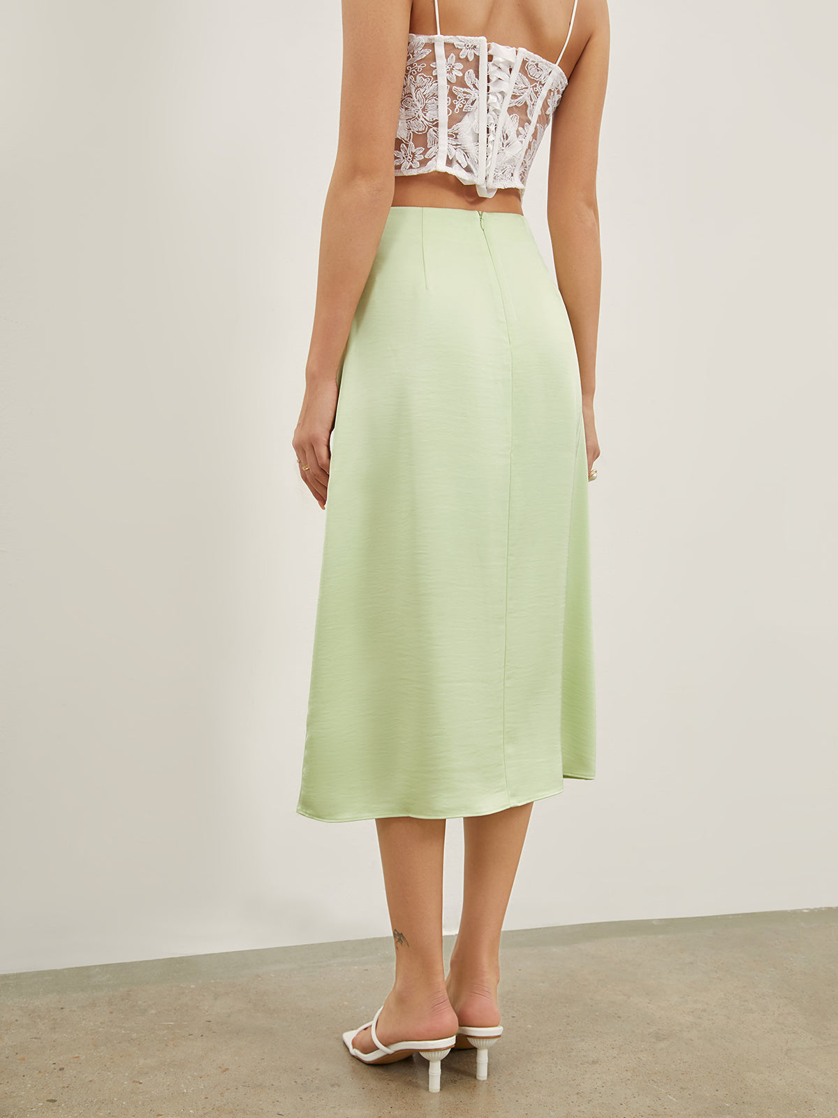 Thecomense - High Waisted Satin Midi Slip Skirt
