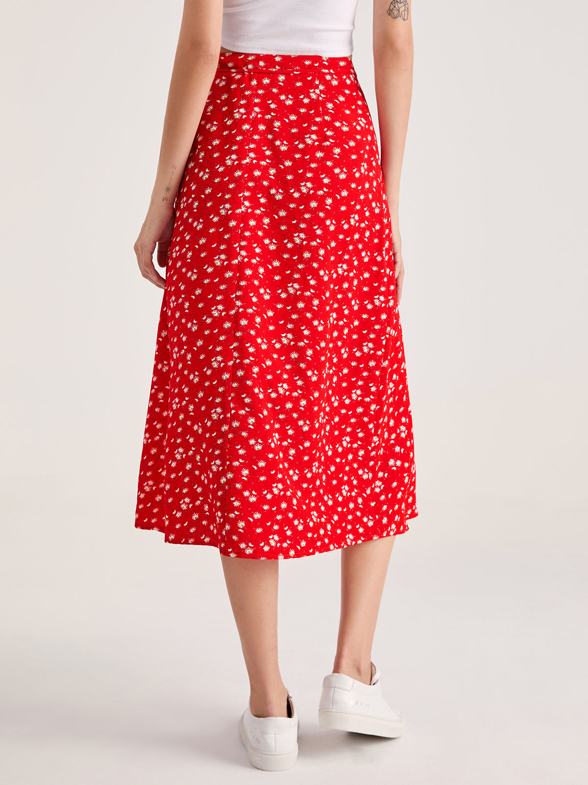 Thecomense - Sweetheart Floral Button Split Midi Skirt