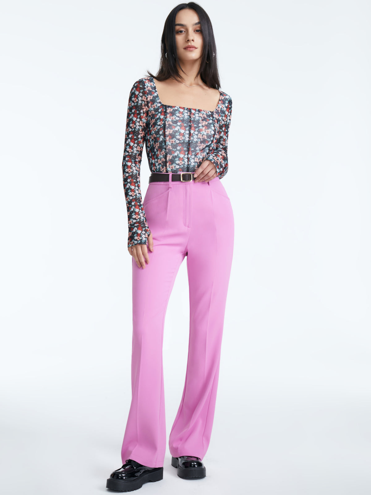 Thecomense - High Waisted Stretch Flare Pants With Seam Detail