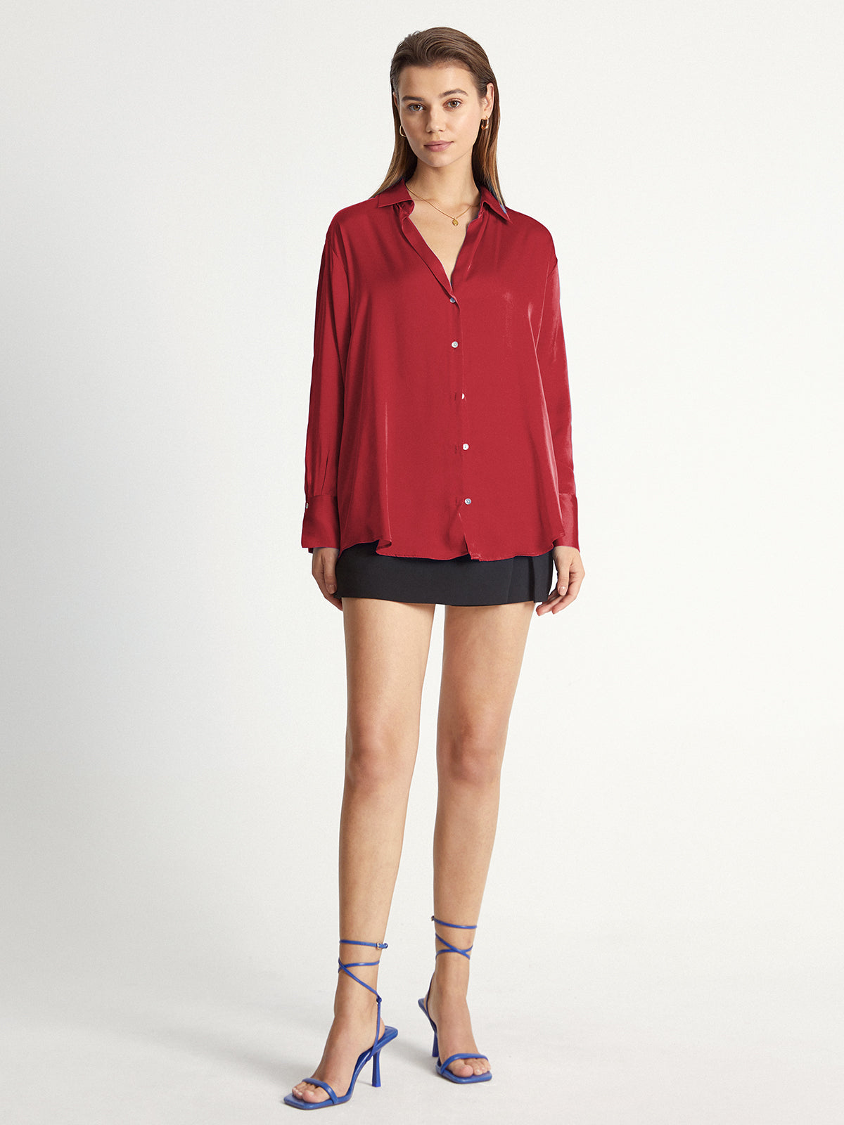 Thecomense - Satin Relaxed Fit Button Up Dress Shirt