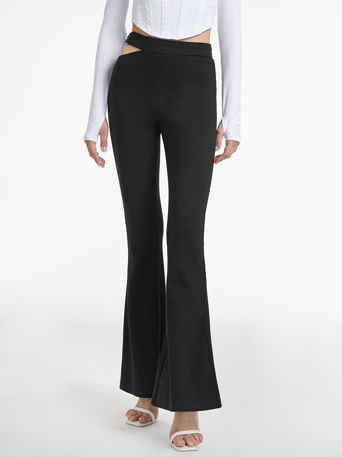 Thecomense - High Waisted Cutout Ring Belt Pants