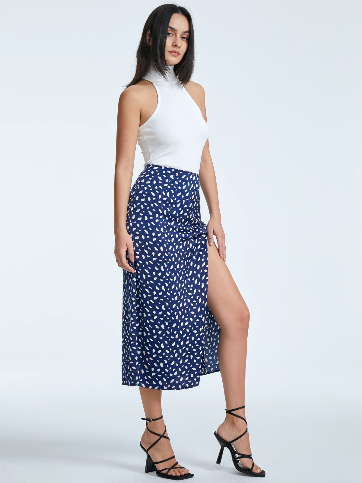 Thecomense - Petals Print High Waisted A Line Slit Skirt