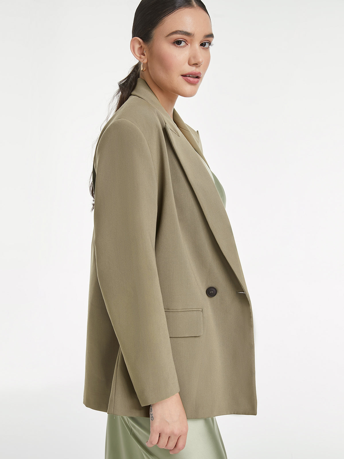 Thecomense - Double Breasted Peak Lapel Blazer