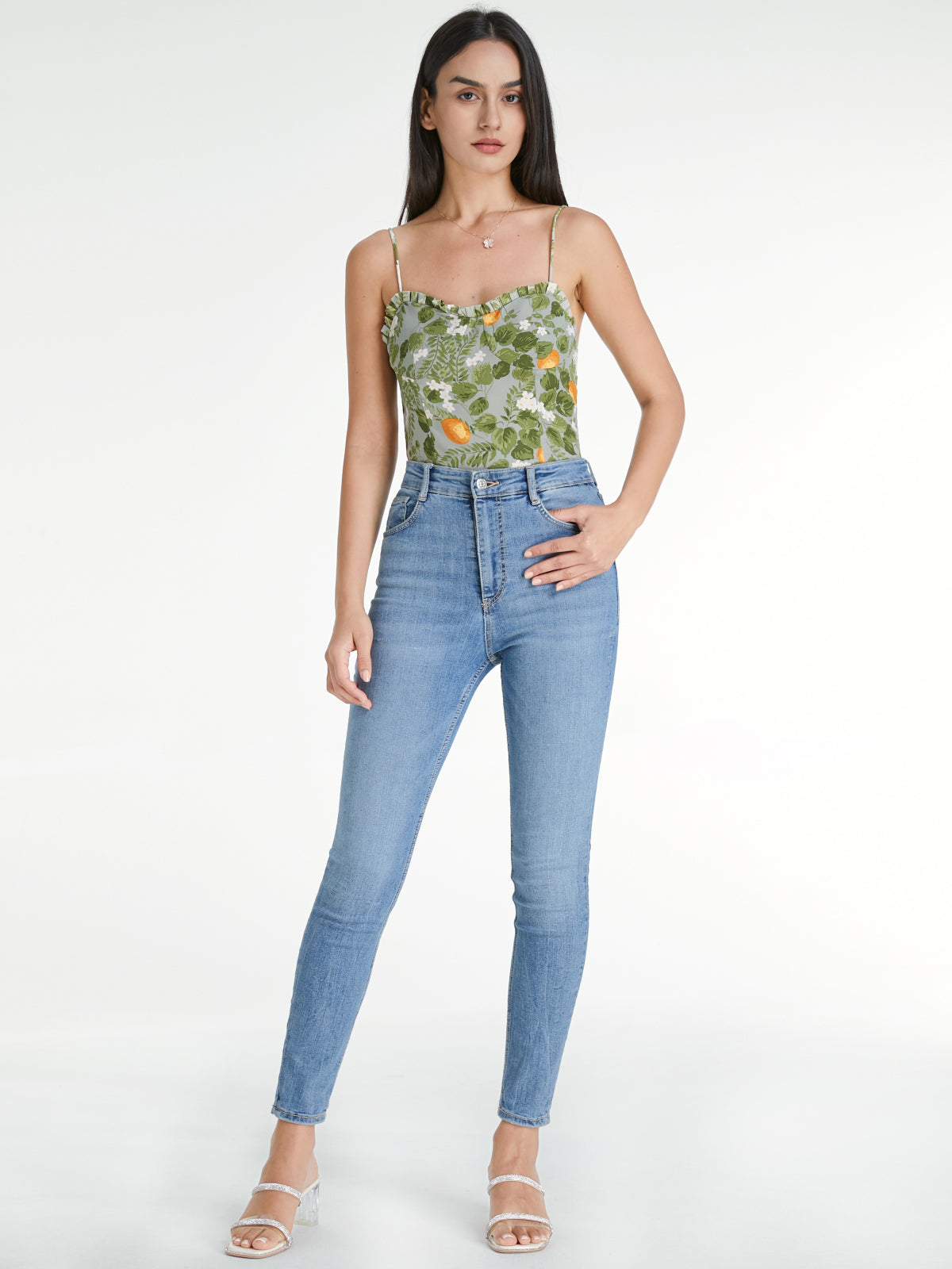 Thecomense - Sweetheart Ruffle Hem Valencia Orange Camisole Tank Top