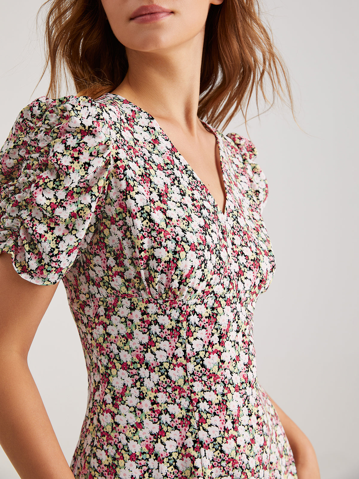 Thecomense - Sweetheart Contrast Floral Garden Dress