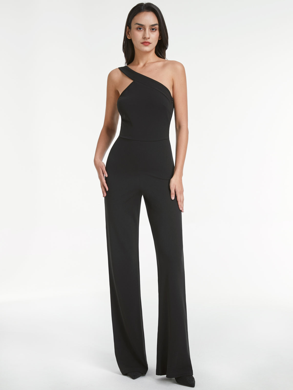 Thecomense - One Shoulder Strap Sleevless Bodycon Wide Leg Jumpsuit