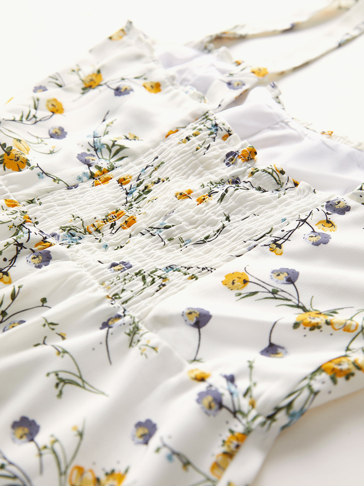 Thecomense - Ruffle Hem Tie Strap Garden Floral Stem Mini Dress