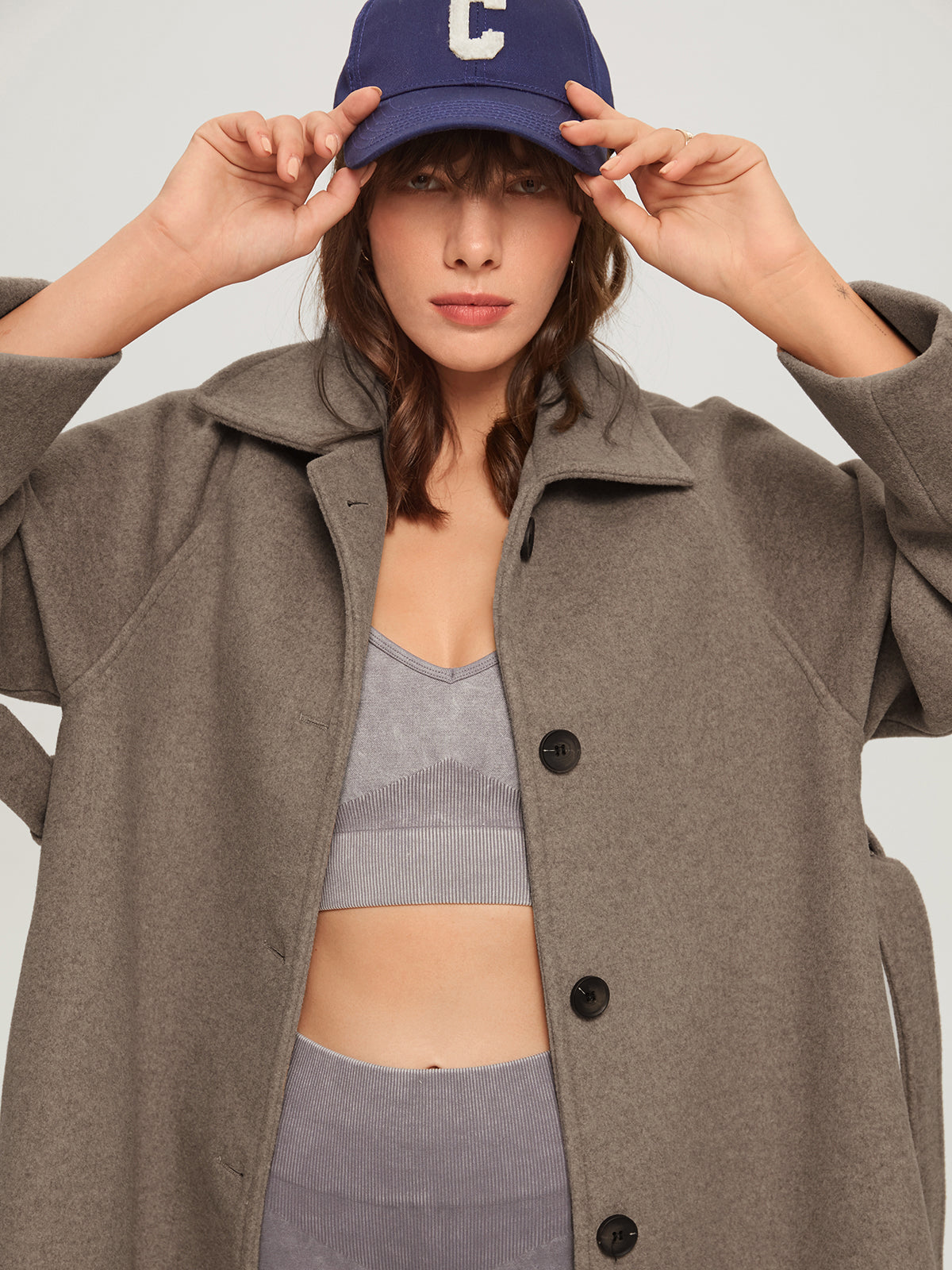 Thecomense - Brushed Wool Belted Long Overcoat