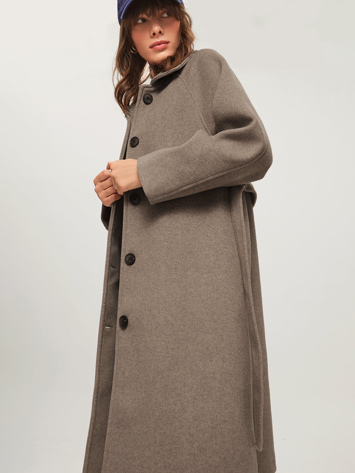 Thecomense - Brushed Wool Belted Long Overcoat