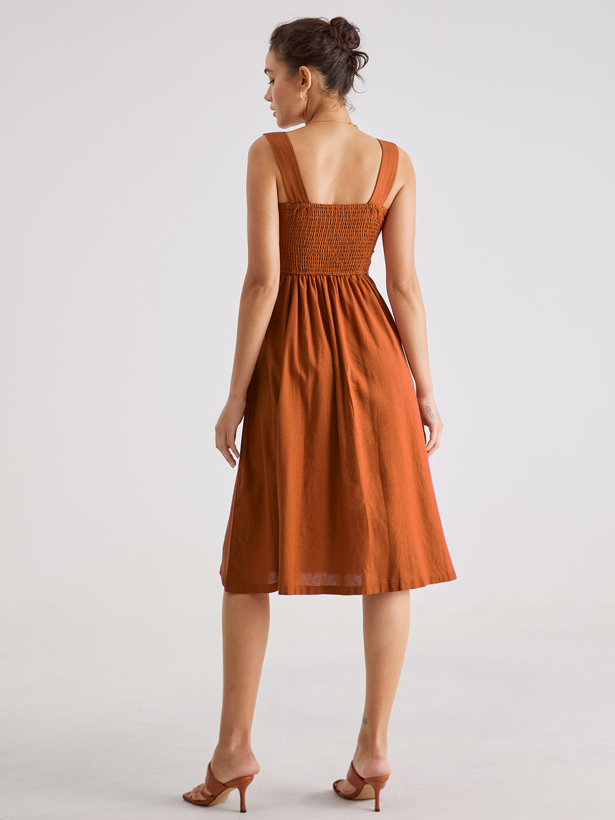 Thecomense - Square Neck A Line Pleat Strap Dress
