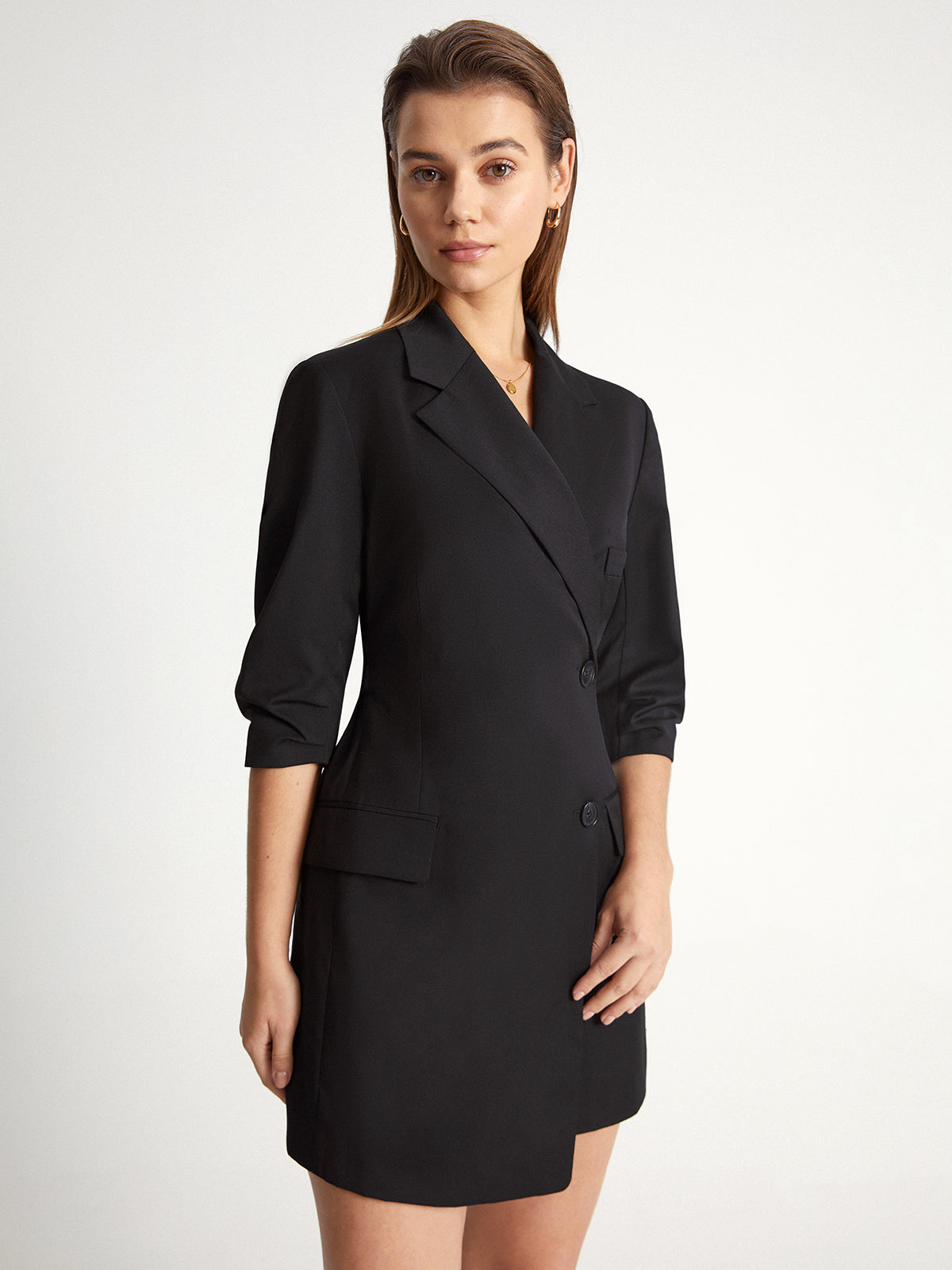 Thecomense - Double Breasted Quarter Sleeve Wrap Blazer Dress