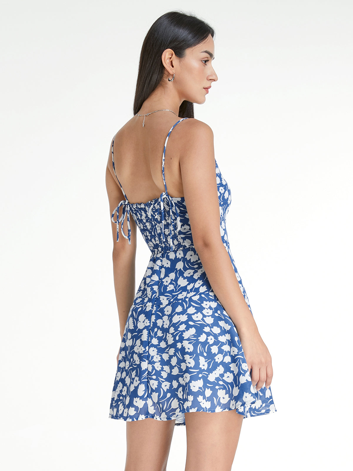 Thecomense - Floral Mini Tie Strap Dress