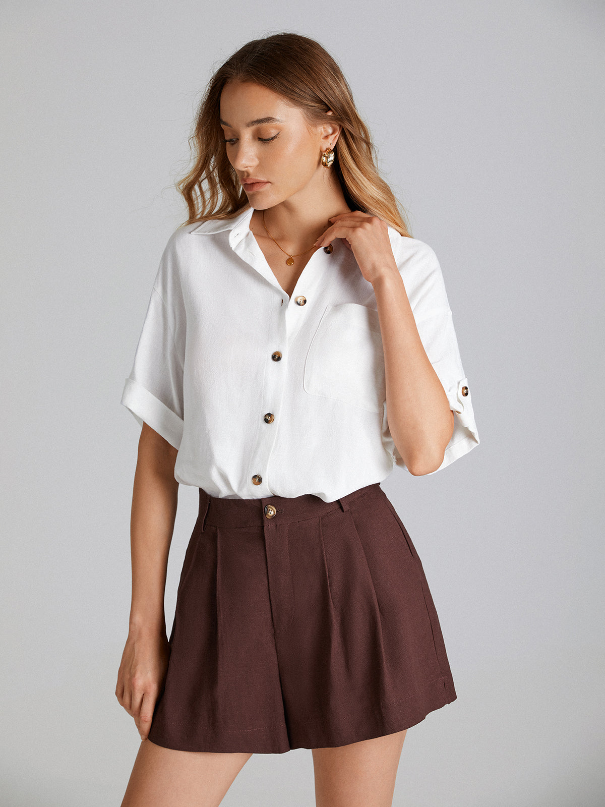 Thecomense - Quarter Sleeve Button Up Shirt