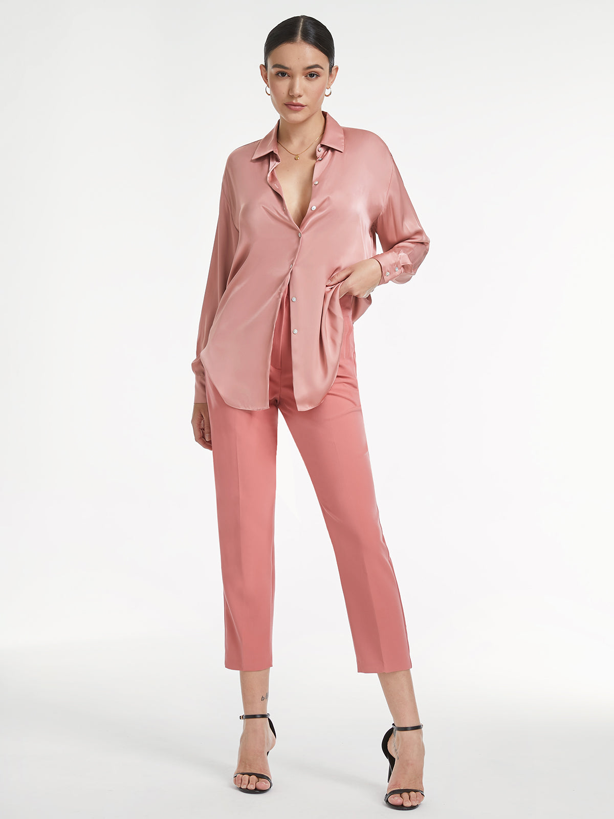 Thecomense - Satin Button Up Dress Shirt